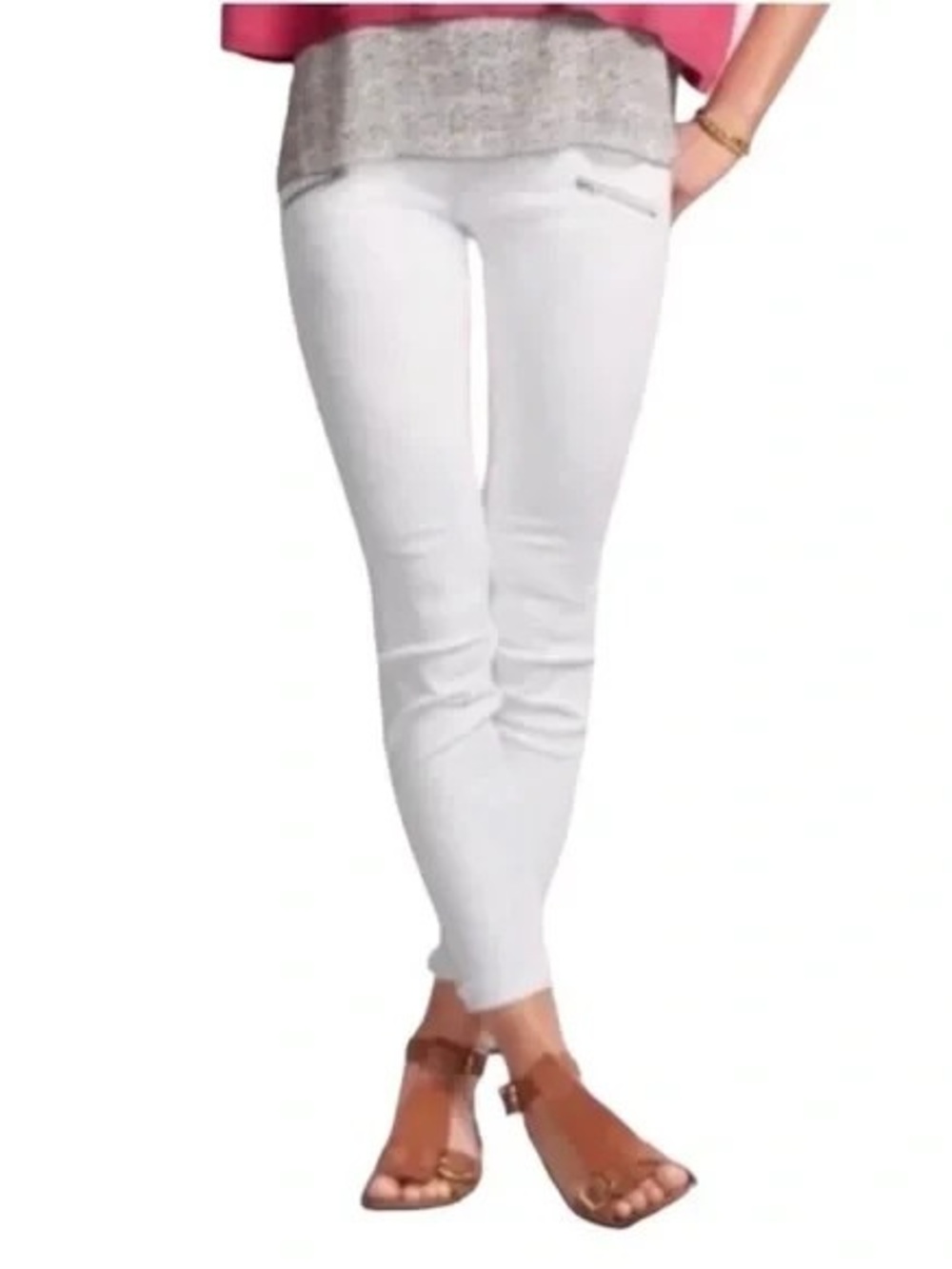 cabi Zip Moto Curvy Skinny Stretch Jeans White 8 #5306